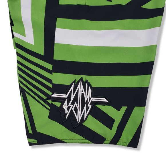 Maui and Sons Mens Surf Board Shorts Green Black Geo Print Size 34 - Picture 2 of 13